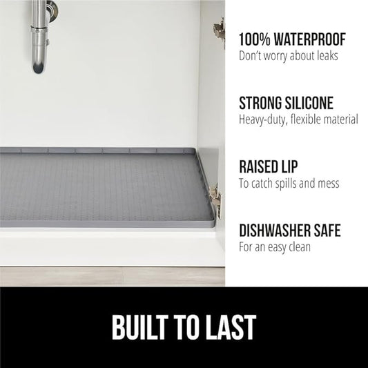 GORILLA GRIP Waterproof Silicone Under Sink Mat with Raised Lip for Kitchen and Bathroom, Cabinet Shelf Liner Stay in Place M