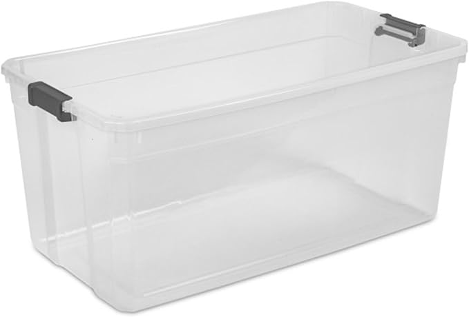 Sterilite 12-Pack Modular Stacker Box, Durable Clear Plastic Storage Bins with Latching Lids, 200 Quart - Stackable Organizin