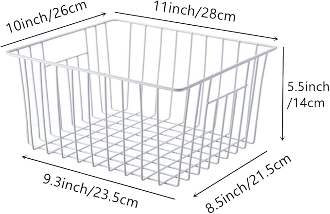 Slideep Freezer Baskets Storage Basket Organizers, Deep Wire Farmhouse Bins Container with Handles for Kitchen, Pantry, Cabin