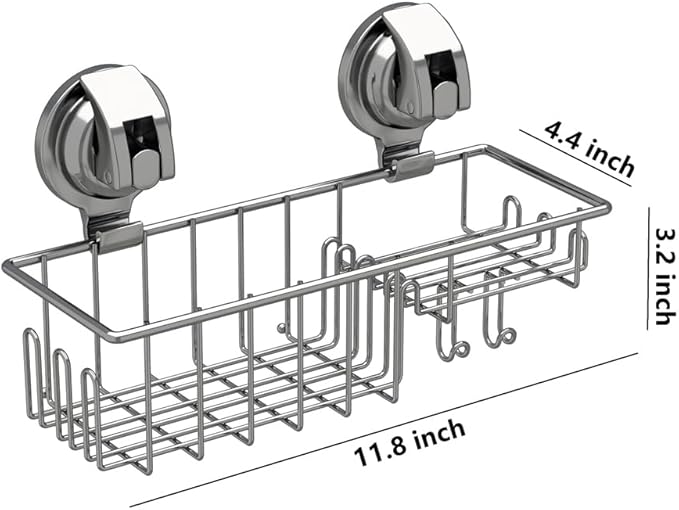 TESOT Suction Cup Shower Shelf, Shower Caddy Soap Dish with Hooks for Sponge, Rust Proof 304 Stainless Steel, Silver