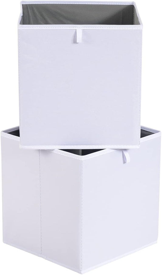 Amazon Basics Collapsible Closet Organizer Cube Storage Bins, Space-Saving Storage Baskets for Shelves, White, 10.5x10.5x11",