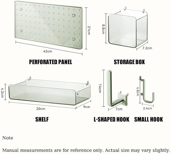 Pegboard Organizer Set for Wall, No-Drill Self-Adhesive Pegboard with Shelf, Storage Box and Hooks, Bathroom Kitchen Wall Org