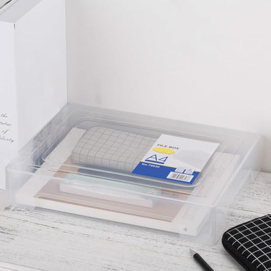 Transparent A4 File Box Plastic Document Organizer Lightweight Storage Folder for Office Home Paper Filing 12.59X9.25X2.51 In