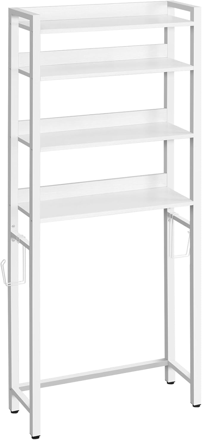 Over The Toilet Storage Rack, 4 Tier Bathroom Organizer Over Toilet, Freestanding Space Saver Toilet Stand with 2 Hooks, Bath