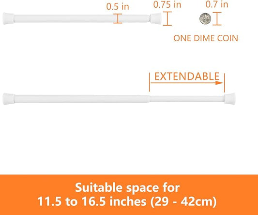 KXLife 6 Pack Small Spring Tension Curtain Rod Adjustable 11.5 to 16.5 Inch, Thin Short Tension Rods No Drill for Window, Whi