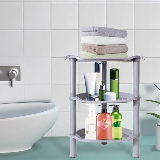3 Tier Shower Caddy Corner,Plastic Shower Shelf Organizer for Inside Bathroom, Bathtub, Shower Pan, 13.5 x 10 x 26 Inches,Gre