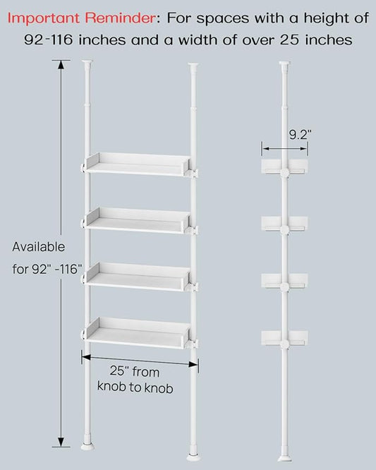 ALLZONE 4 Tier Over The Toilet Storage, Adjustable Wood Over Toilet Bathroom Organizer, Freestanding Shelves, Fit Most Shower