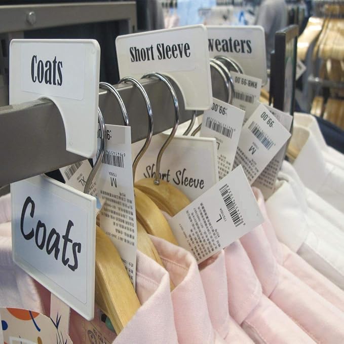 10 Pack White Clothing Rack Size Dividers Plus 60 Labels (1 Inch) and 16 Large Blank Labels, Large Rectangular Clothing Close