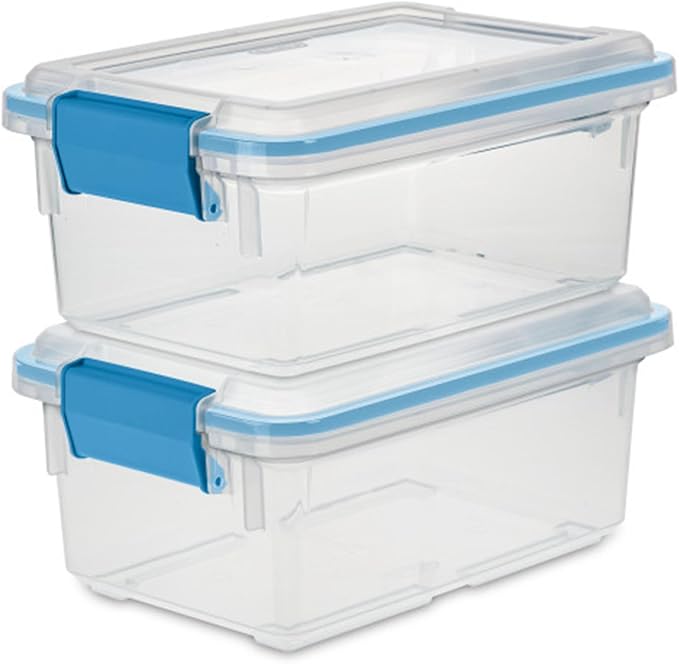 Sterilite 6-Pack Gasket Box, Weather-Resistant Storage Bins with Latching Lids, 7.5 Quart - Heavy-Duty Organizing Containers