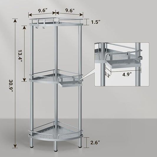 ELYKEN Corner Shower Caddy Standing, 3 Tier Rustproof Metal Shower Organizer with Soap Holder, Floor Shower Corner Shelf Rack