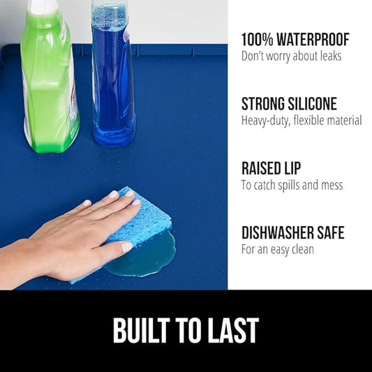 GORILLA GRIP Waterproof Silicone Under Sink Mat with Raised Lip for Kitchen and Bathroom, Cabinet Shelf Liner Stay in Place M