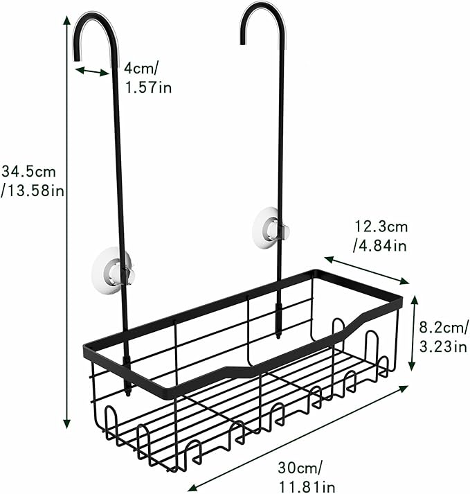 Slizy Hanging Shower Rack, Black Bathroom Storage Rack, Bathroom Door Organizer, Hanging Shower Basket, Shampoo Holder, No Dr