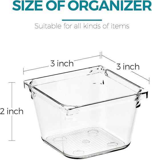 12 Pack Drawer Organizer - 3" X 3" Clear Acrylic Storage Bins with Non-Slip Pads, Versatile Desk Tray for Makeup, Jewelry, Ki
