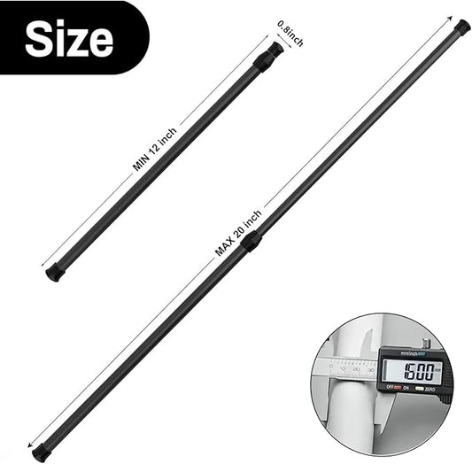 6Pcs Tension Rod Tier Window Short Curtain Rod,12 to 20inch, Black, Small Short Expandable Spring Loaded Curtain Tension Rods
