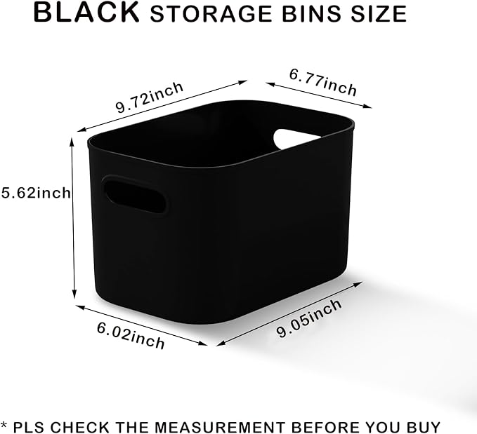 ORGIDOL 12 Pack Black Plastic Storage Bins, Storage Container for Organizing, Storage Boxes with Handle for Shelves, Cute Org