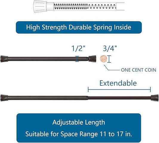 TYRON Tension Curtain Rod 11 to 17 Inch, Extendable Small Short Tension Rod, No Drill Extension Pressure Curtain Rods for Win