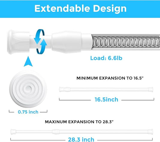 4PCS Small Tension Curtain Rod 16 to 28 Inch,White Short Curtain Rods No Drilling,Loaded Expandable Spring Curtain Rods for W