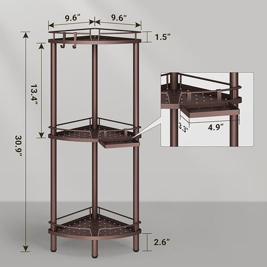 ELYKEN Corner Shower Caddy Standing, 3 Tier Rustproof Metal Shower Organizer with Soap Holder, Floor Shower Corner Shelf Rack