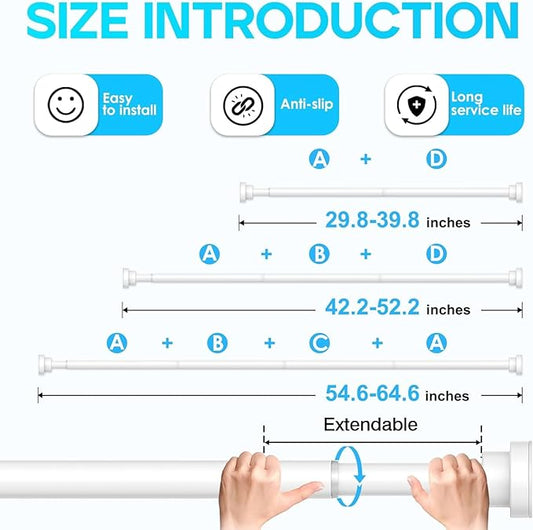 AIZESI White Tension Curtain Rod 30-63 Inch-2PCS, Non-slip Spring Curtain Rod For Windows, No-drilling Adjustable Tension Rod