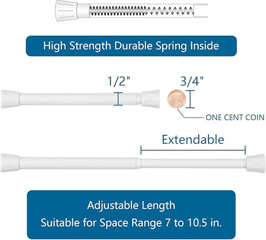 TYRON Small Spring Tension Curtain Rod 7 to 10.5 Inch, Mini Short Adjustable Tension Rod, Suitable for Narrow Window, Sidelig