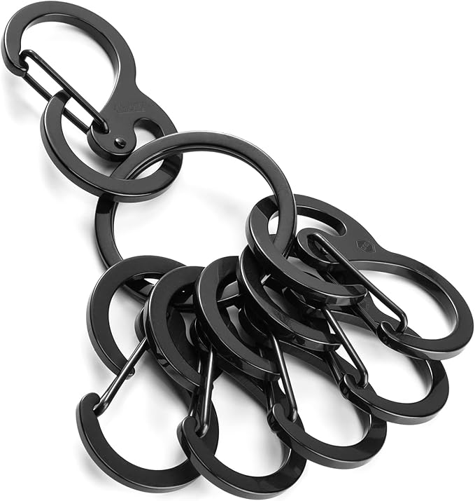 KeyUnity Stainless Steel Carabiner Mini Clips, Key Holder Organizer Keychain for Keys, Flashlight, Folding Knife & Whistles