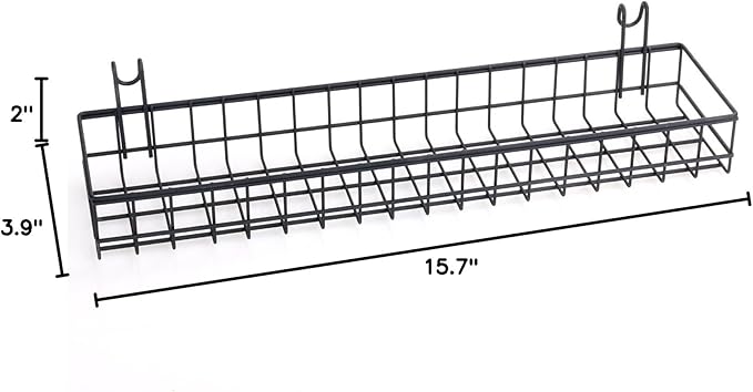 Kaforise Hanging Basket for Wire Wall Grid Panel, Multi-Function Wall Storage and Display Basket, Medium Size, Black Painted