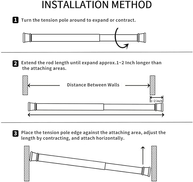 2Pcs Spring Tension Curtain Rod,28-48 Inches Adjustable Expandable Pressure Black Curtain Tension Rods For Kitchen, Bathroom,