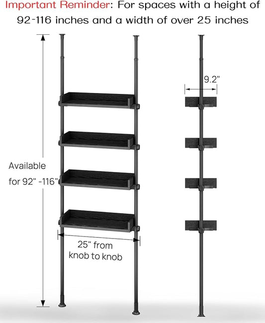 ALLZONE 4 Tier Over The Toilet Storage, Adjustable Wood Over Toilet Bathroom Organizer, Freestanding Shelves, Fit Most Shower