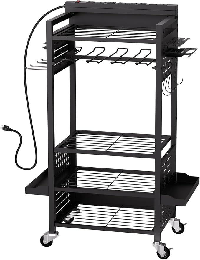 VEVOR 5-Tier Tool Organizer Cart with Charging Station, 8 AC Outlet, Floor Stand Rolling Drill Holder and Tool Battery Storag