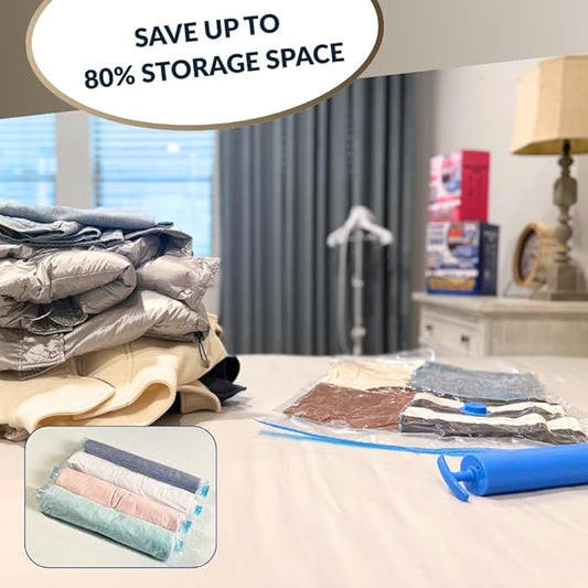 12 Pack Vacuum Storage Bags with Hand Pump, Compression Space Saver for Comforter, Bedding, Blanket Storage, Vacuum Seal Bags