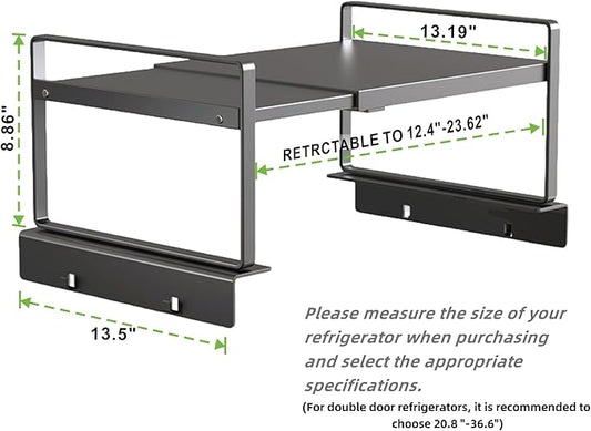 Adjustable Fridge Top Storage Rack,12.4"-23.62" Expandable Organizer Shelf,Refrigerator Storage, Anti-Slip,L-Shaped Design,Sp