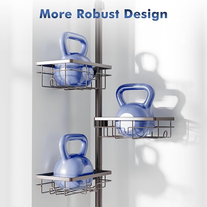 Corner Shower Caddy Tension Pole,Adjustable 30-120 Inch Bathroom Organizer Storage,Rustproof 6-Tier Shower Corner Shelves,Tow