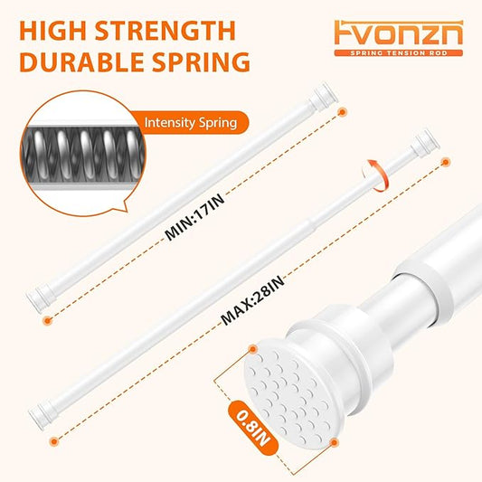 Tension Curtain Rod 17 to 28 Inch Adjustable Tension Rods 6 Pack Expandable Spring Tension Rod White No Drilling for Closet K