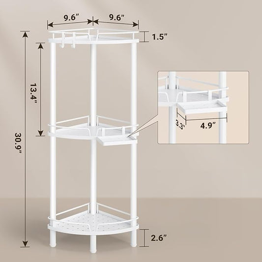 ELYKEN Corner Shower Caddy Standing, 3 Tier Rustproof Metal Shower Organizer with Soap Holder, Floor Shower Corner Shelf Rack