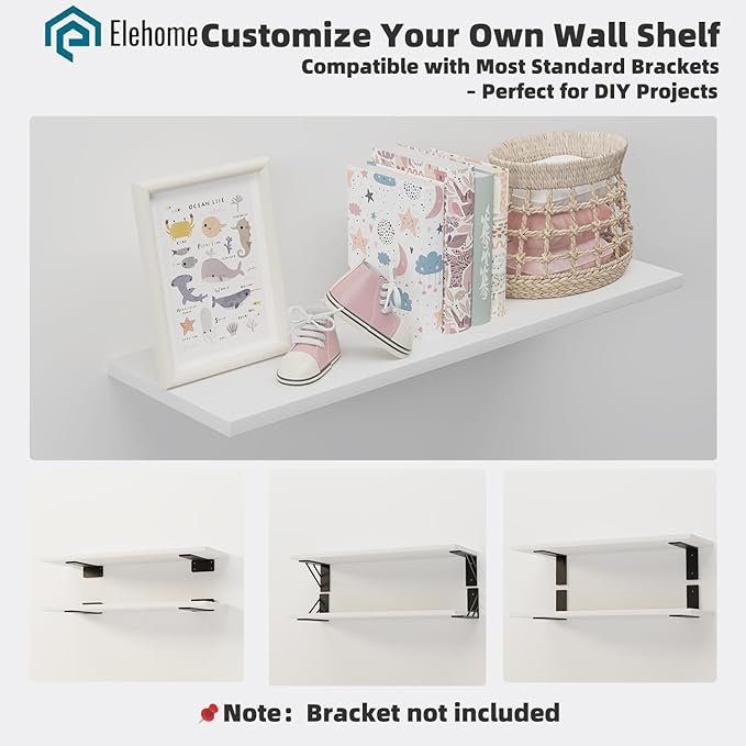 Floating Shelf Board for Wall 5/8" – No Brackets – 24" L x 10" W x 0.6" T White Melamine Wood Floating Shelves for Bathroom,