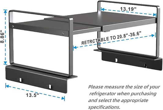 Adjustable Fridge Top Storage Rack,20.8"-36.6" Expandable Organizer Shelf,Refrigerator Storage, Anti-Slip,L-Shaped Design,Spa