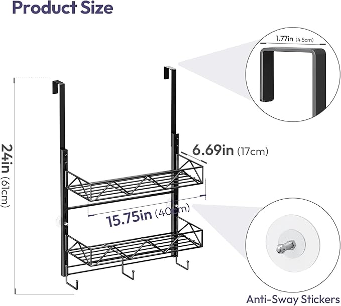 SWTYMIKI Over Door Hat Organizer - 3 Tier Wall Mounted Hat Rack with 2 Adjustable Metal Basket and 3 Hooks, Hanging Baseball