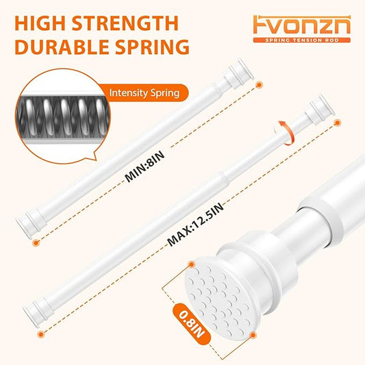 Fvonzon 4 Pack Small Tension Rods 8-12.5 Inch, Thin Tension Curtain Rod, Mini Spring Rod for Closet, Cabinet & Kitchen, Tiny