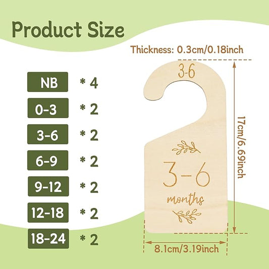 16Pcs Adorable Wooden Baby Closet Dividers, Double-Sided Clothes Size Organizer with Labels from Newborn to 24 Months, Cute N