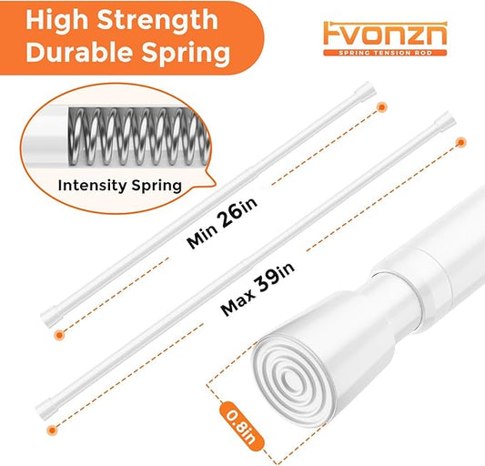FVONZON Tension Curtain Rod White Spring Tension Curtain Rods 26-39 inch 2Pack Adjustable Spring Rods Extendable Tension Rod