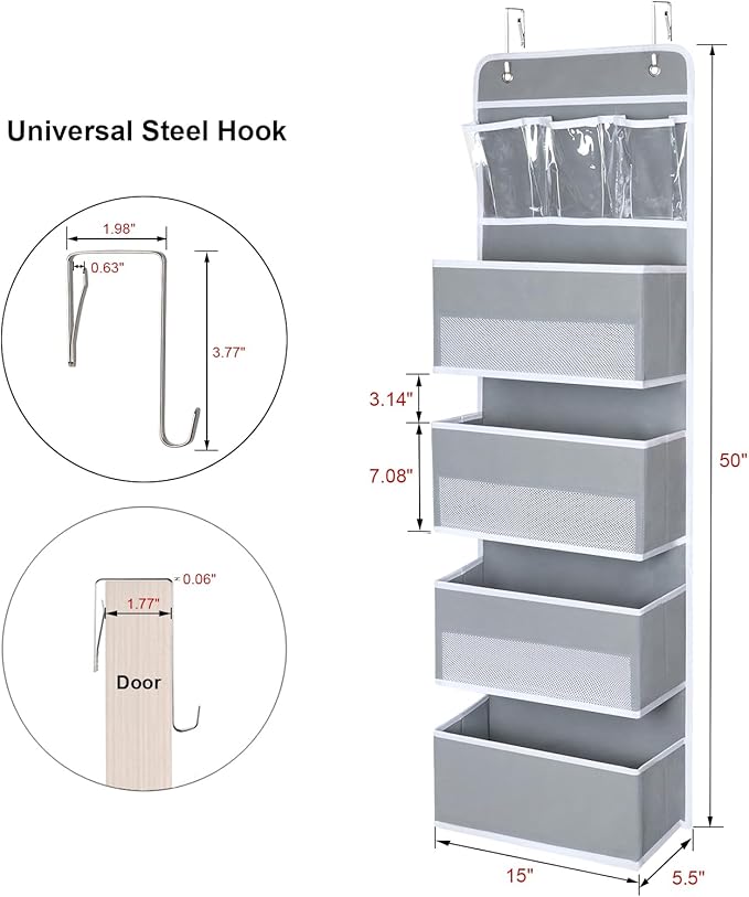 Univivi Door Hanging Organizer Nursery Closet Cabinet Baby Storage with 4 Large Pockets and 3 Small PVC Pockets for Cosmetics