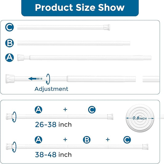AIZESI 4 PCS Tension Curtain Rod 28 to 48 Inch White Expandable Spring Tension Rod Small Adjustable Curtain Rods for Window,