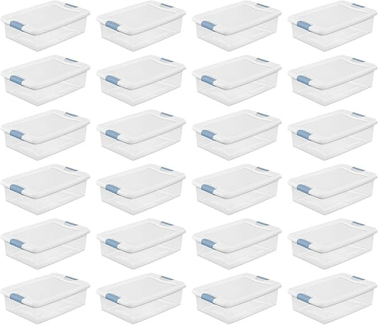 Sterilite 24-Pack Latching Box, Under Bed Storage Bins with Lids, Clear Plastic, 32 Quart - Heavy-Duty Organizing Containers