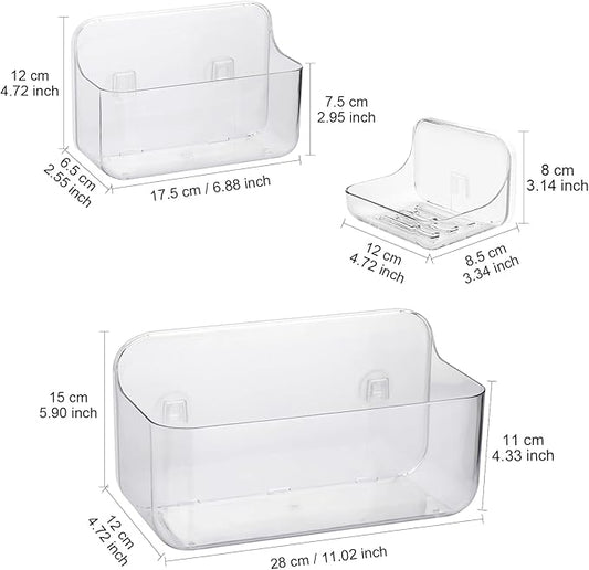Diesisa 3pc Acrylic Wall Mount Organizer, Adhesive Clear Shower Caddies,Acrylic Soap Basket for wall,No Drilling Hang Walls,w