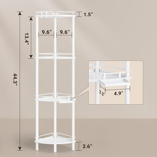 ELYKEN Corner Shower Caddy Standing, 4 Tier Rustproof Metal Shower Organizer with Soap Holder, Floor Shower Corner Shelf Rack