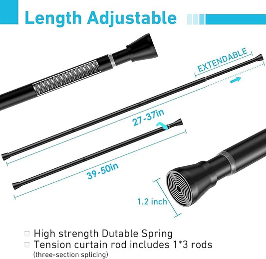 1pc Tension Curtain Rod for Windows 27 to 50 Inch,Spring Tension Rods Black Curtain Rods Adjustable Spring Rod Extendable Ten