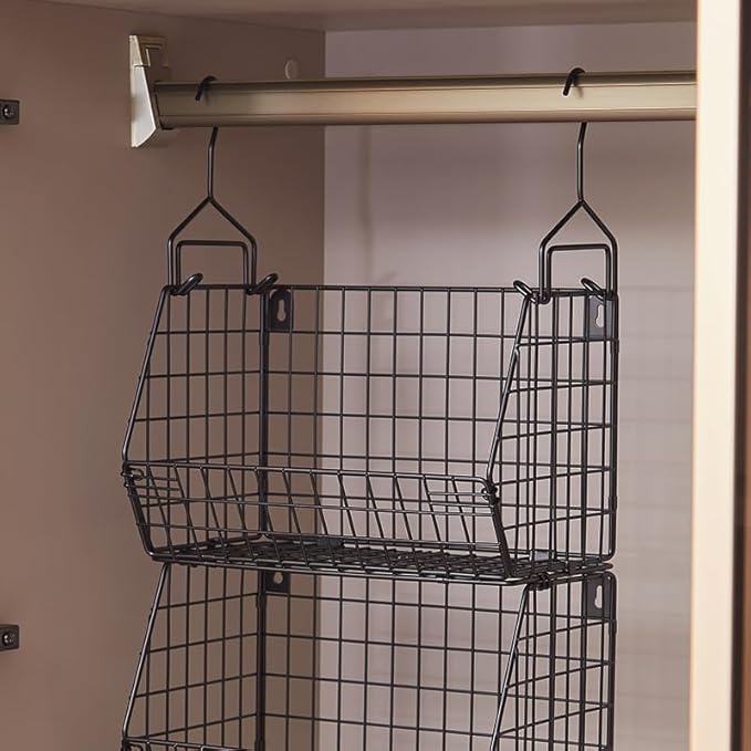 3 Tier Hanging Foldable Wire Baskets Closet Organizer Clothes Shelves Countertop Caddy Bin Wall Mount Shelf Storage Basket Bi