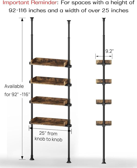 ALLZONE Bathroom Organizer, Over The Toilet Storage, 4-Tier Adjustable Wood Shelves for Small Rooms, Saver Space Rack, 92 to