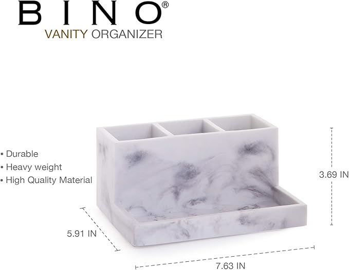BINO | Multi Purpose 3 Compartment Organizer with Tray | Makeup Brush Holder Makeup Brush Organizer Holder Toothbrush Marble