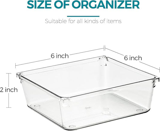 12 Pack Drawer Organizer - 6" X 6" Clear Acrylic Storage Bins with Non-Slip Pads, Versatile Desk Tray for Makeup, Jewelry, Ki